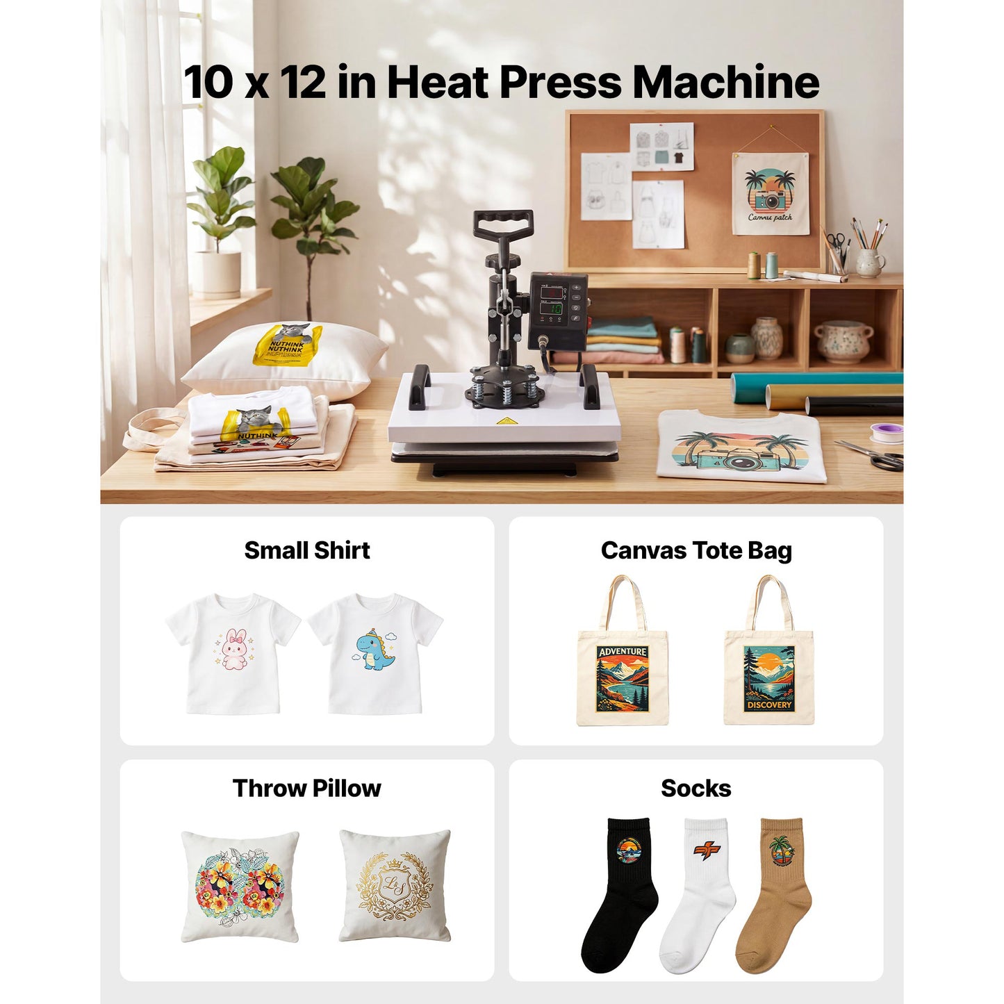 12x10 Inch Sublimation Heat Press Machine Swing Away Digital Control for T-Shirts, Canvas, Pillowcases