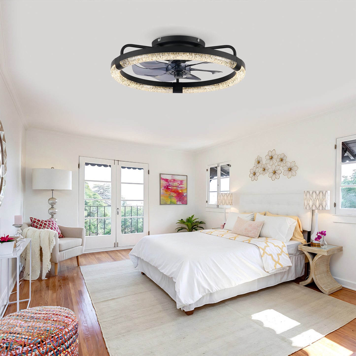 20" Modern Ceiling Fan with LED Light & Remote Control - Matte Black