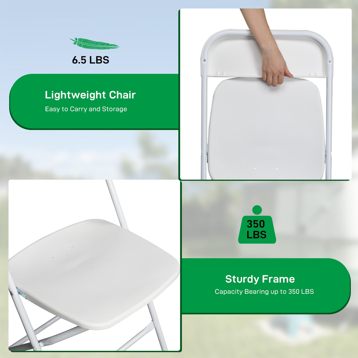 Lightweight Folding Chairs - 6 Pcs, 350LBS Capacity, Easy Storage