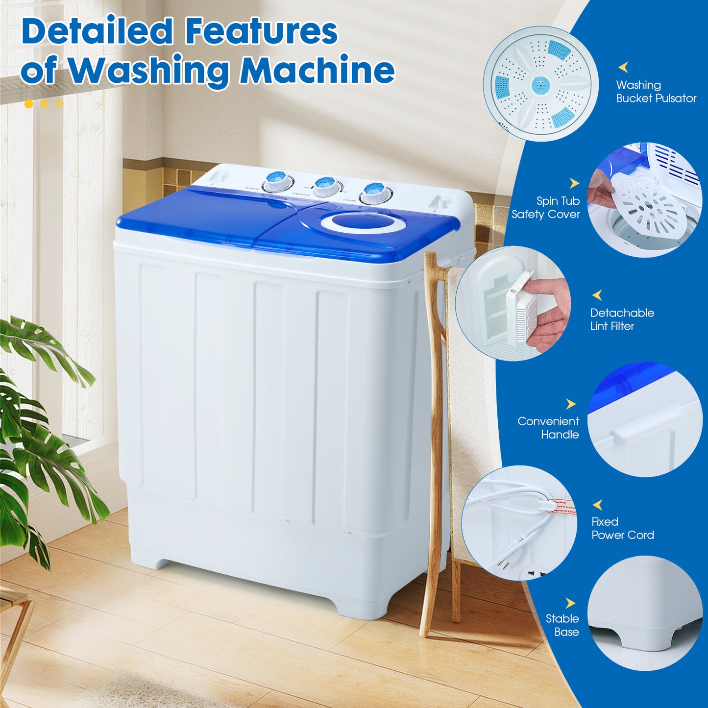 28lbs Portable Washing Machine With 18lbs Wash And 10lbs Spin, Twin