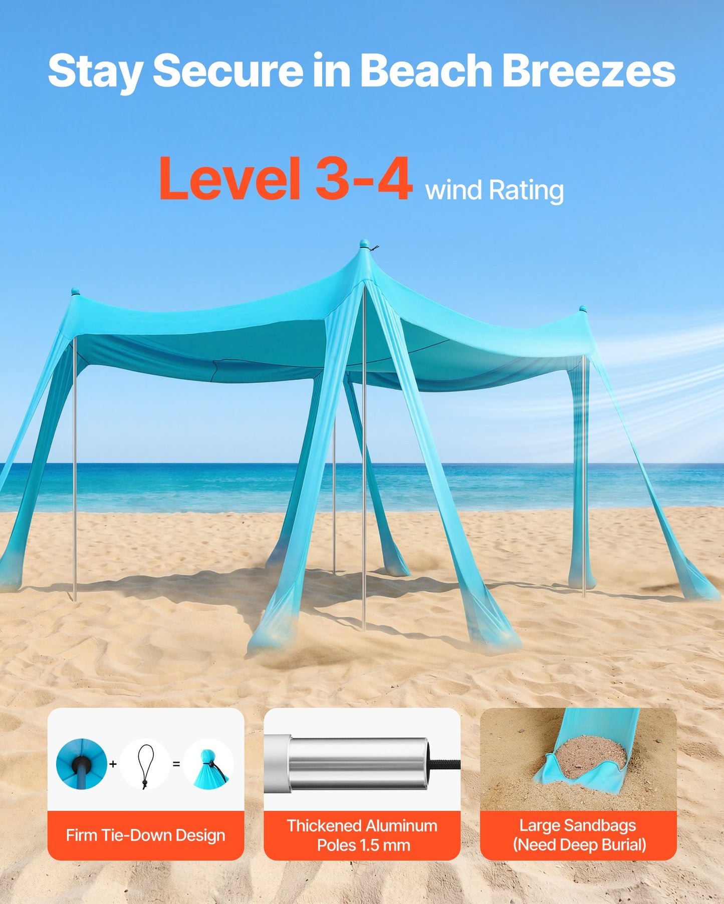 Portable Beach Tent Sun Shelter with UPF 50+ Shade, Sandbags & Support Poles