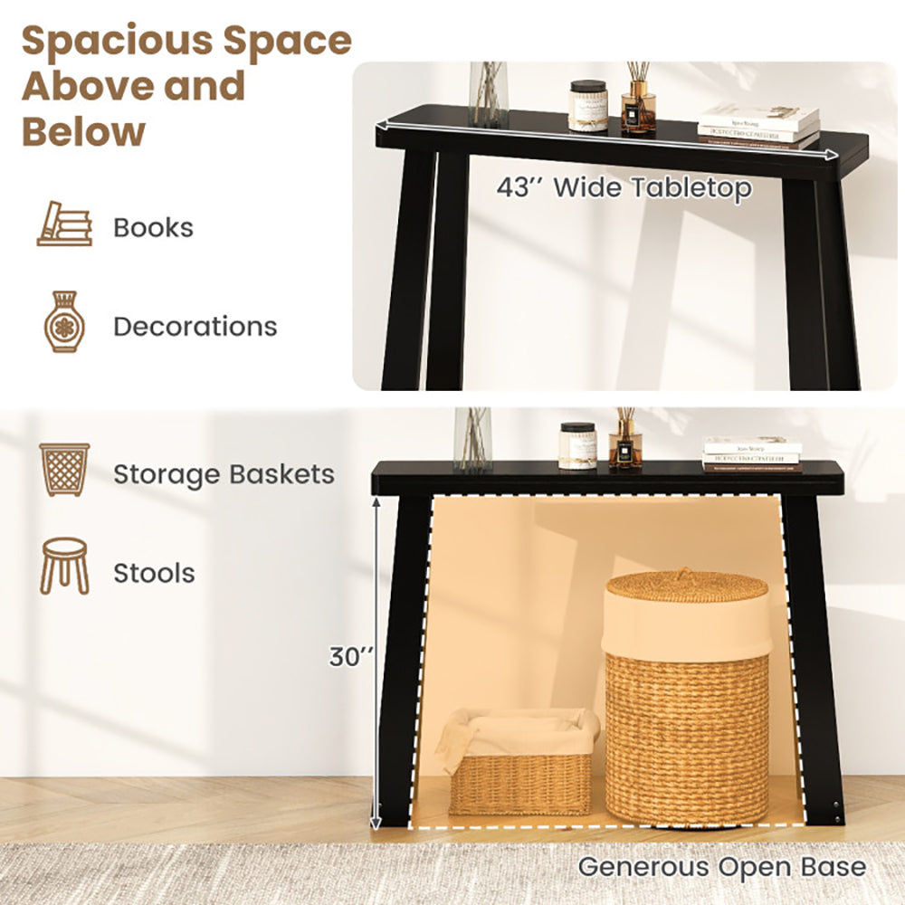 Solid Rubber Wood Console Table 43 Inch Narrow Entryway With Thick
