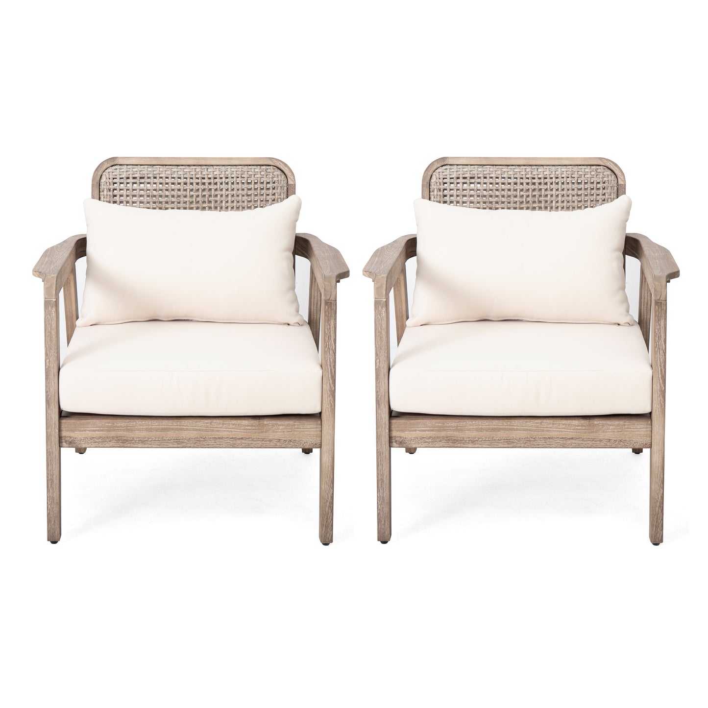 SET OF 2 Outdoor Acacia Wood Patio Club Chair, Furniture,Waterproof
