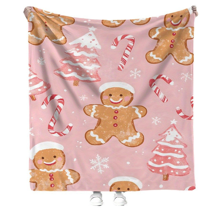 Christmas Themed Bedding Set with Gingerbread Men Snowflakes Candy Canes and Warm Blankets - Multiple Sizes & Styles