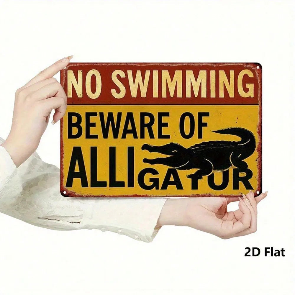 Vintage No Swimming Alligator Sign - 8x12 Inch Metal Wall Art