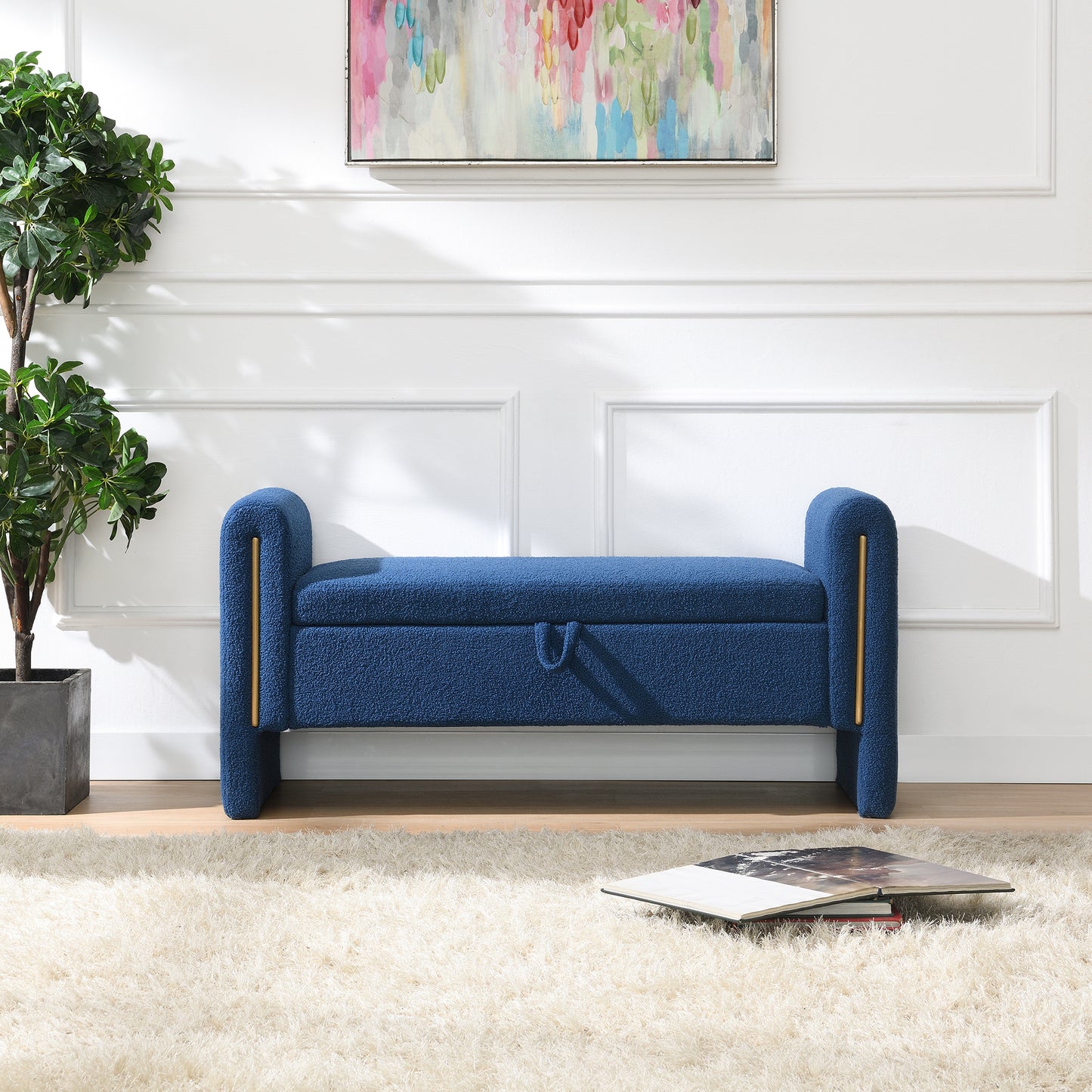 Modern Teddy Bed End Bench With Arms And Storage,Upholstered Large