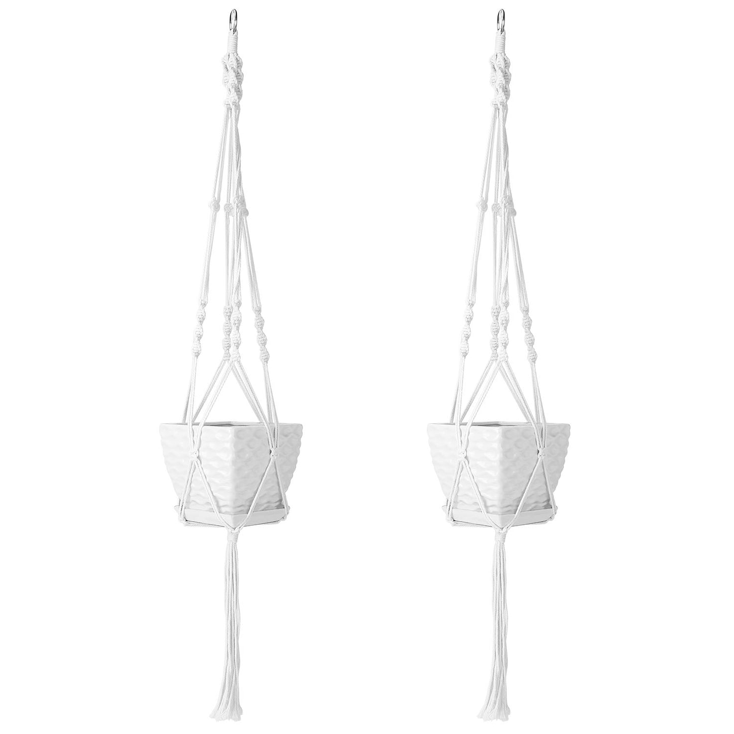 Cotton Rope Plant Hangers - 40in, 2 Pcs, White