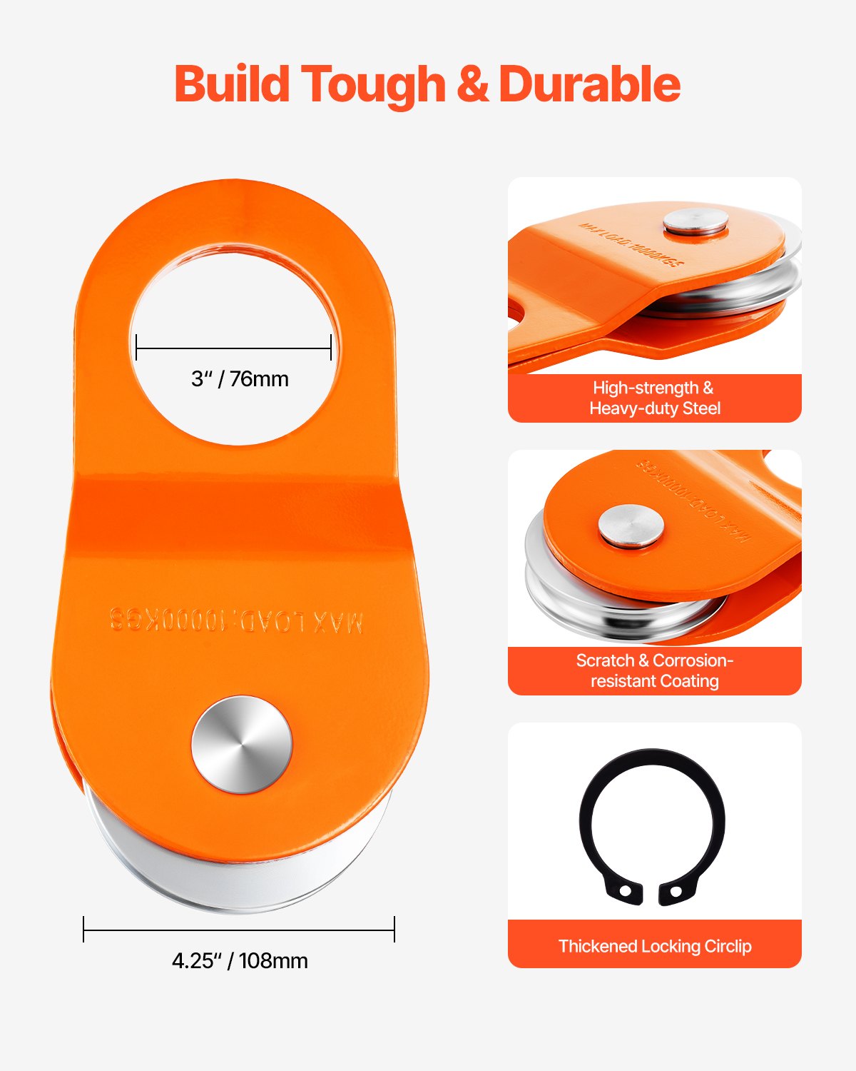Heavy Duty Winch Snatch Block 22,000 Lbs Off-Road Recovery for Truck ATV UTV - Orange