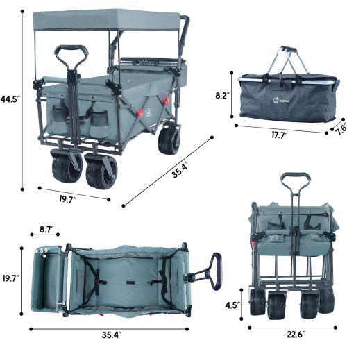 140L Foldable All-Terrain Utility Wagon with Removable Canopy, Brakes & Ice Pack