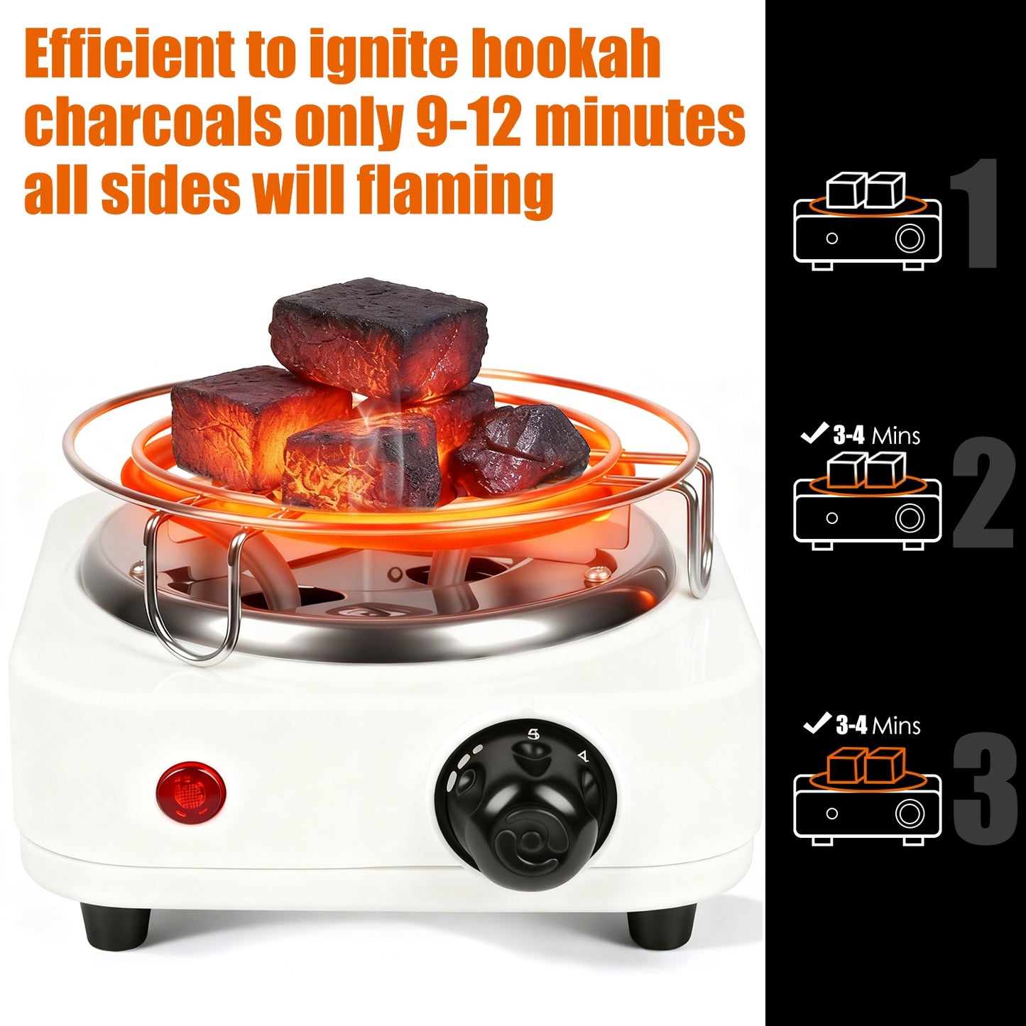 500W Electric Charcoal Burner with Thermostat Control & Tongs
