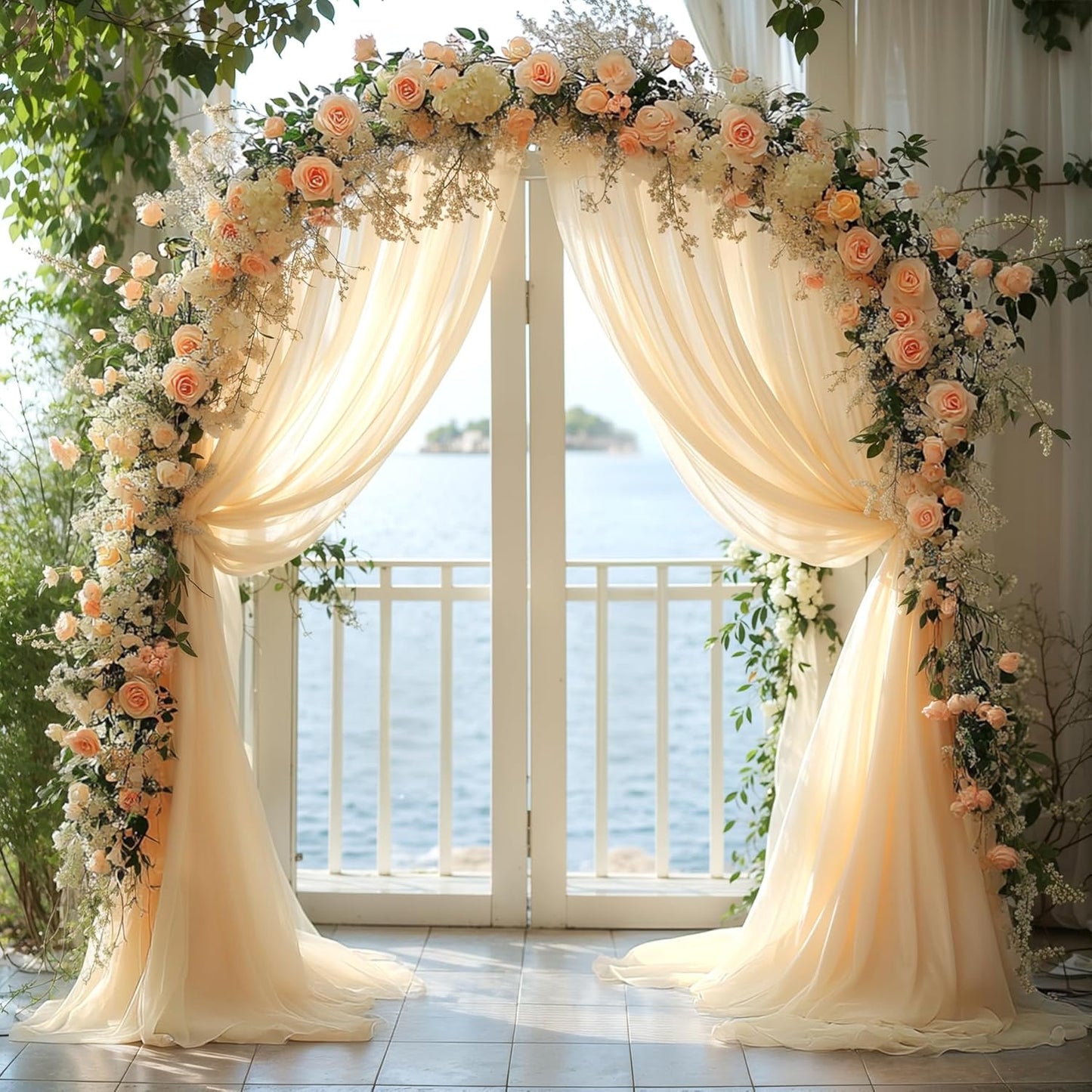Wedding Arch Draping Fabric - 2 Panels, Beige, Polyester