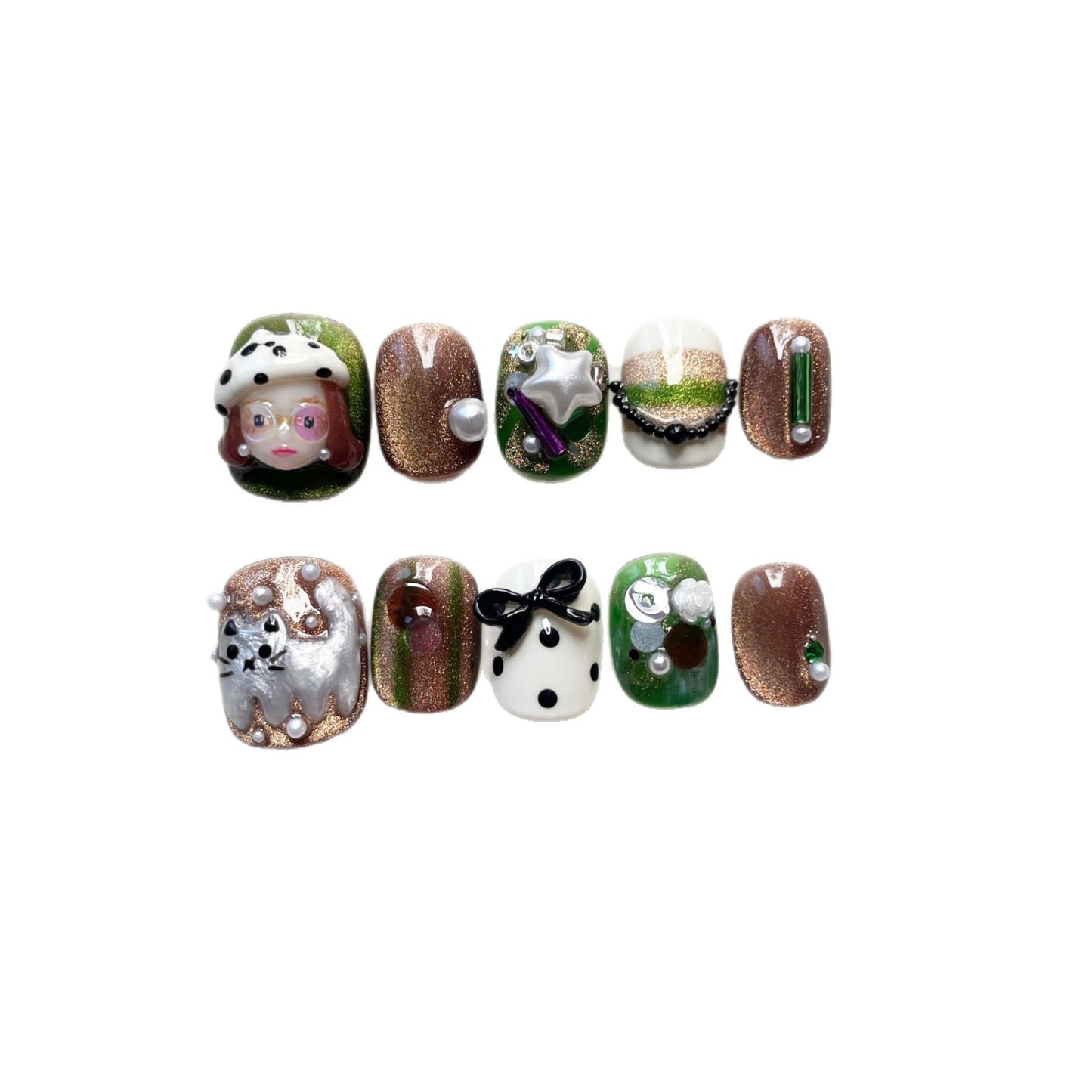 Cute Cat-Eye Short Ready-to-Wear Nail Tips for Nail Art