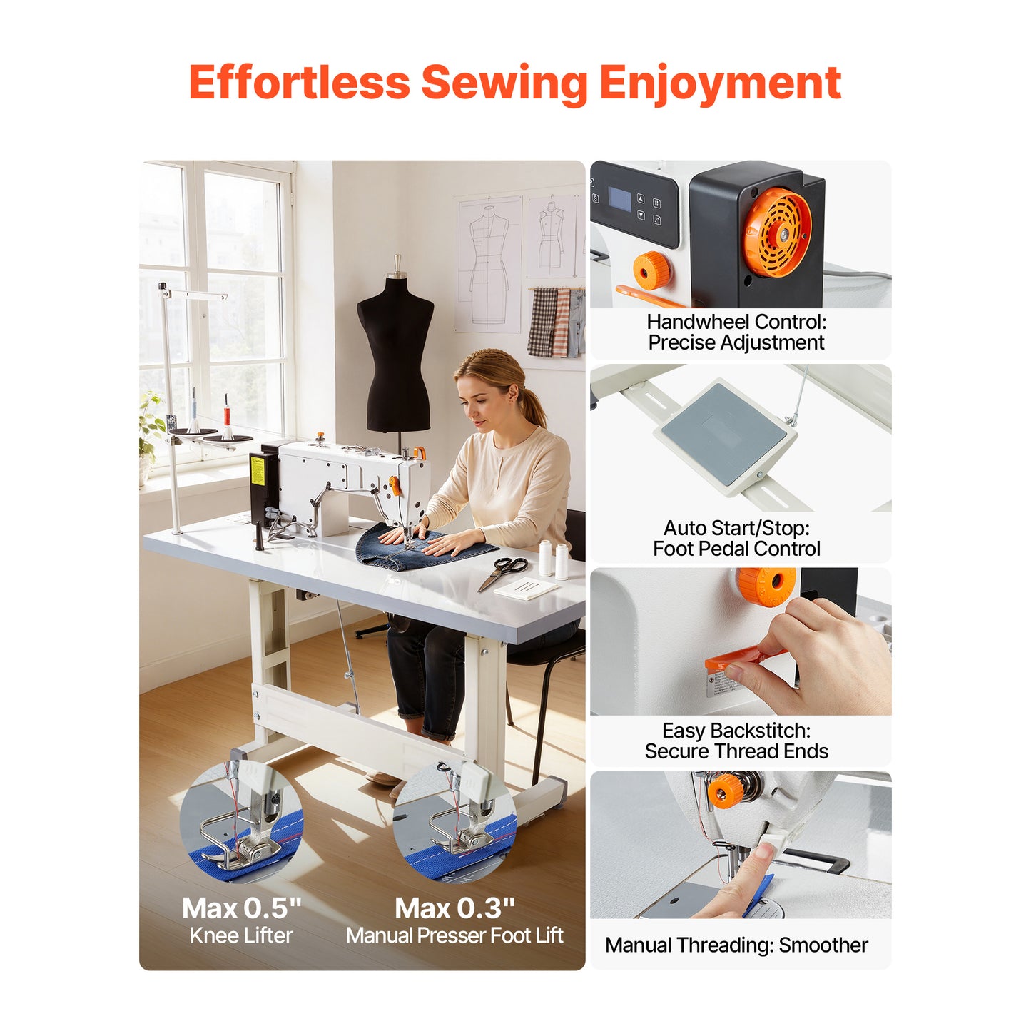 Industrial Sewing Machine 550W Lockstitch Set with Servo Motor & Table Stand