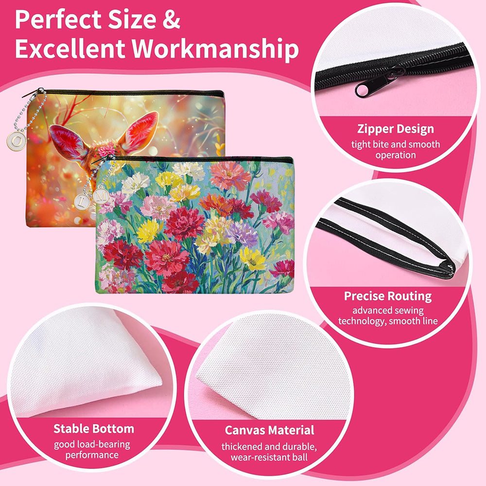 12 Pcs DIY Paintable Canvas Pouch Set with Charms and Chains