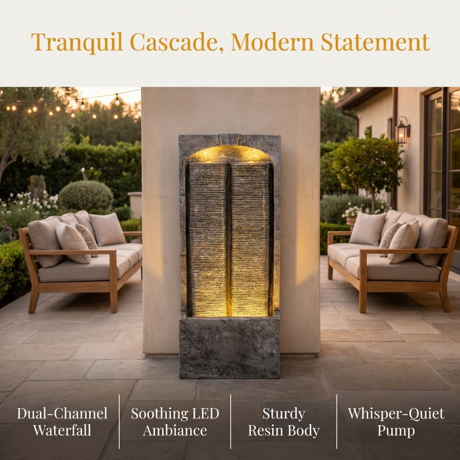 Outdoor Water Fountain with LED Lights 39 Inch Resin Fiberglass Garden Decor
