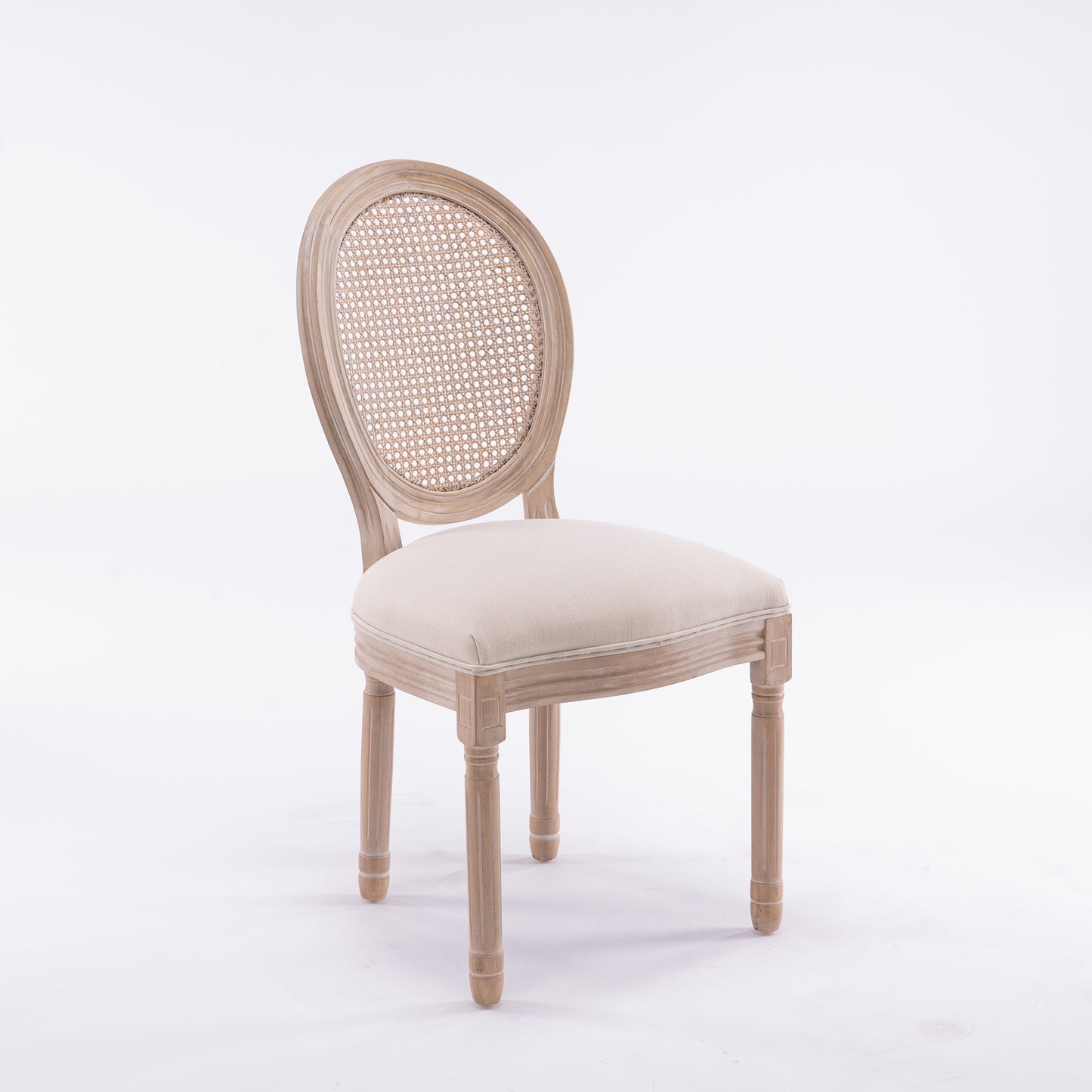 French Country Dining Chairs - Set of 2 Beige Wooden Frame