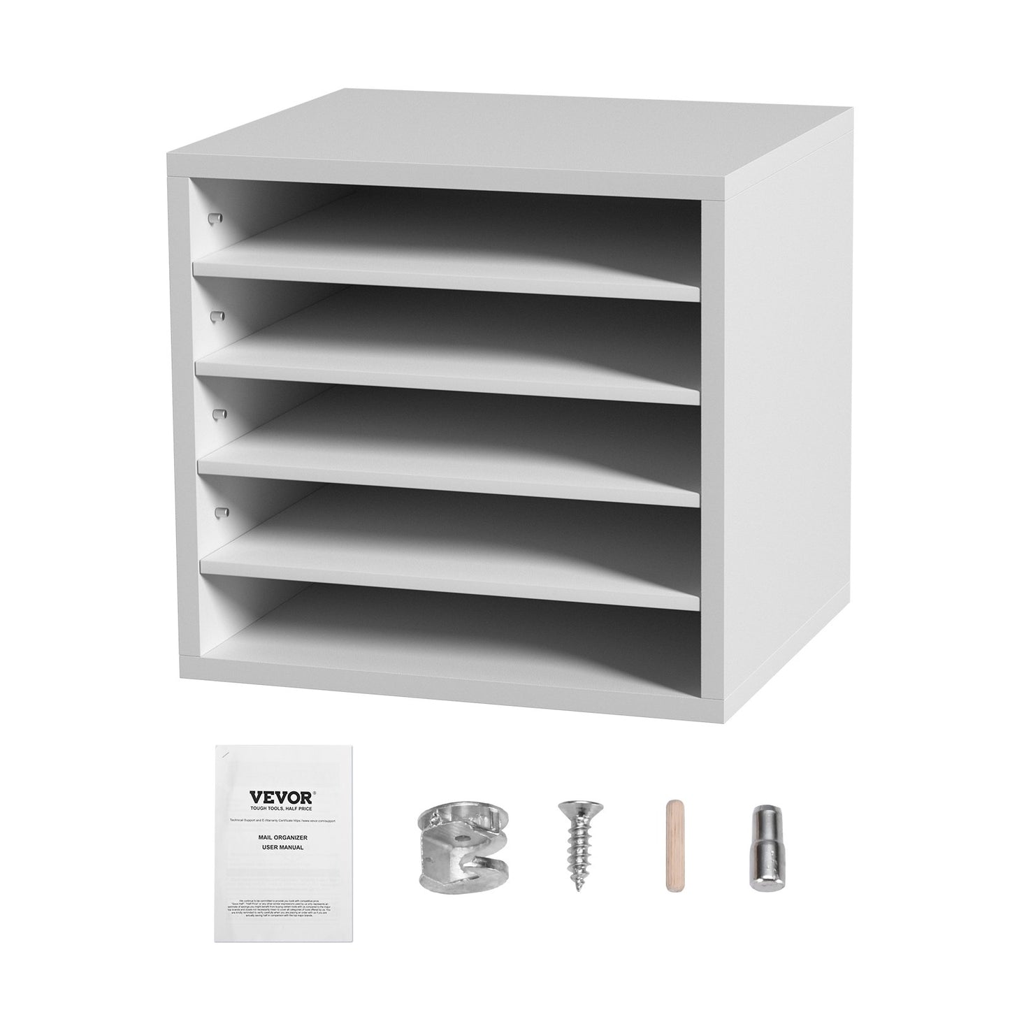 5-Compartment Wood Literature Organizer - Adjustable Shelves, White