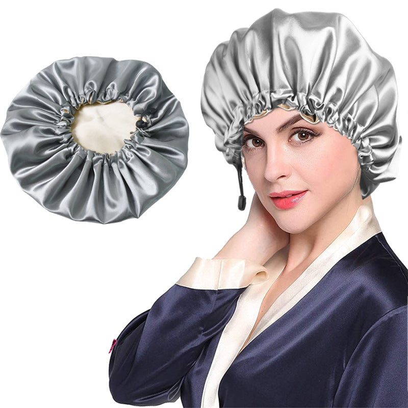 Silk Dual-Use Shower Cap for Adults - Soft Waterproof Chemotherapy & Bath Cap
