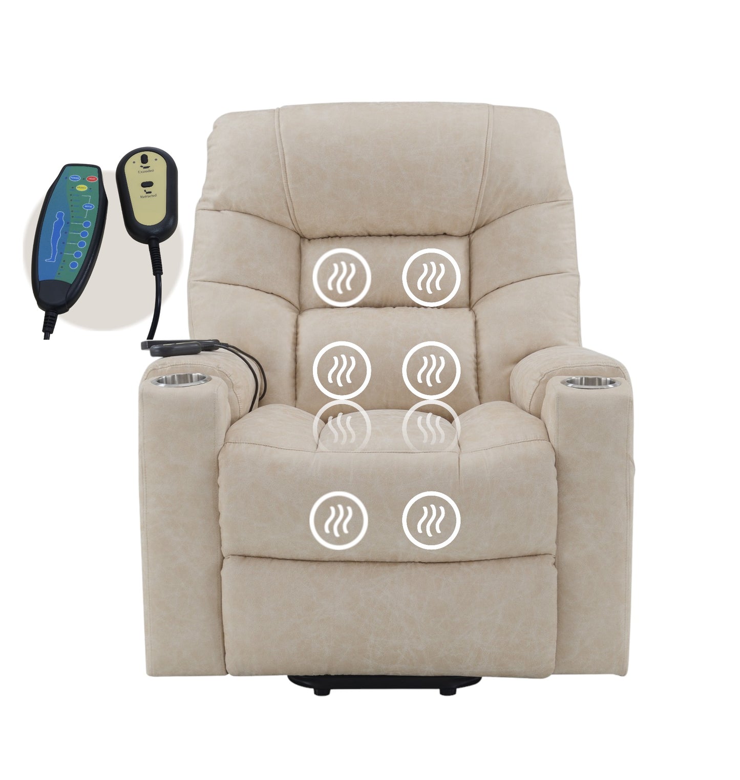 Ivory Leather Power Motion Recliner with Lift, Heating & Massage