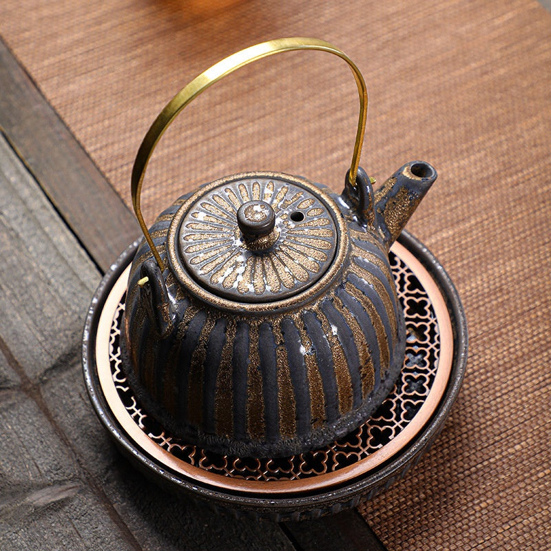 Coarse Ceramic Teapot Set - Kiln-Transformation Pottery for Home Tea Brewing