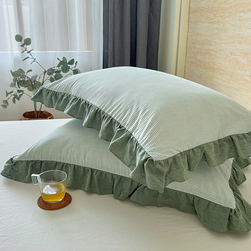 Washed Cotton Lace Pillowcase - Elegant Bedding Cover for Home Decor