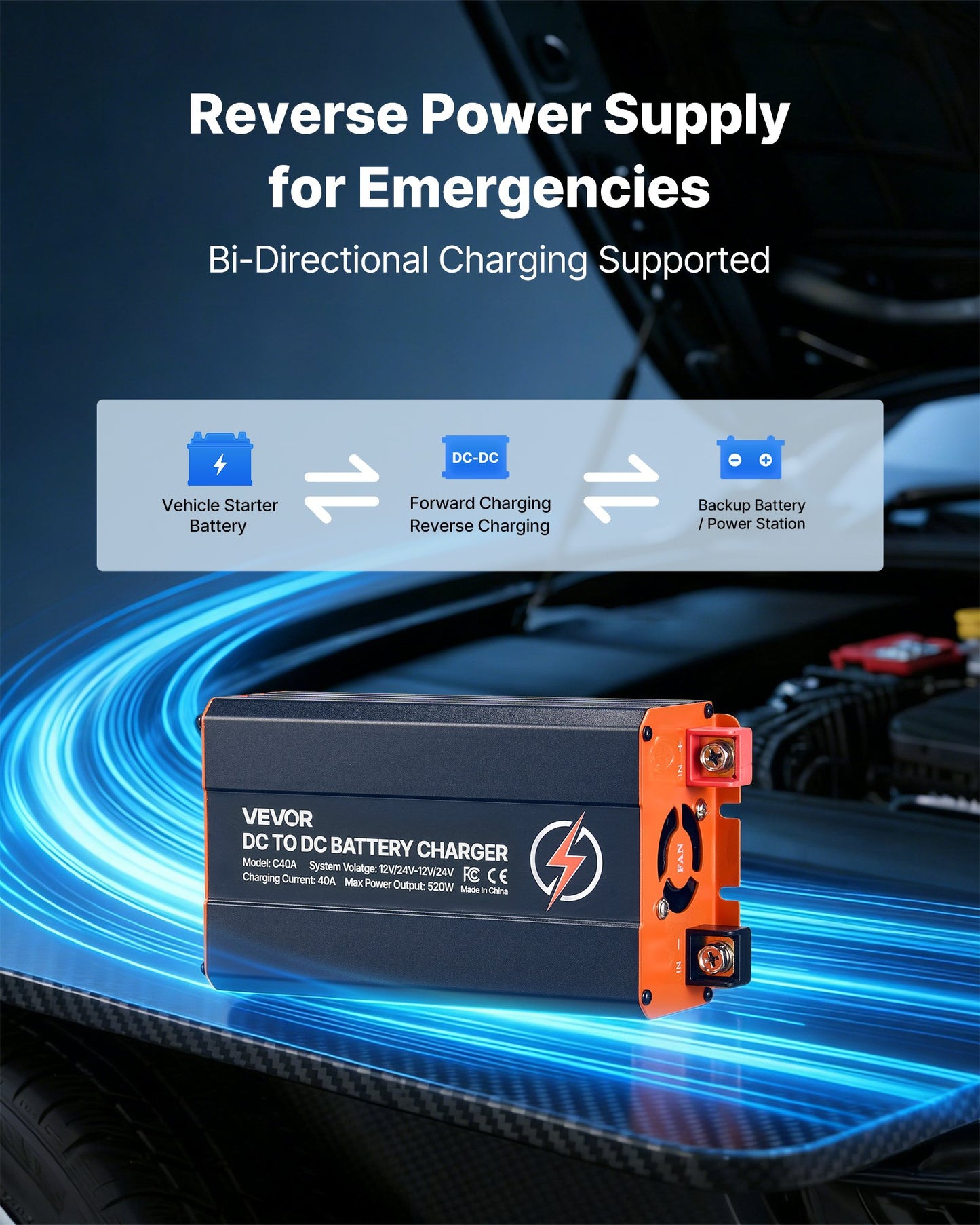 DC to DC Battery Charger 520W 40A for RV, Home Backup, Portable Power Stations