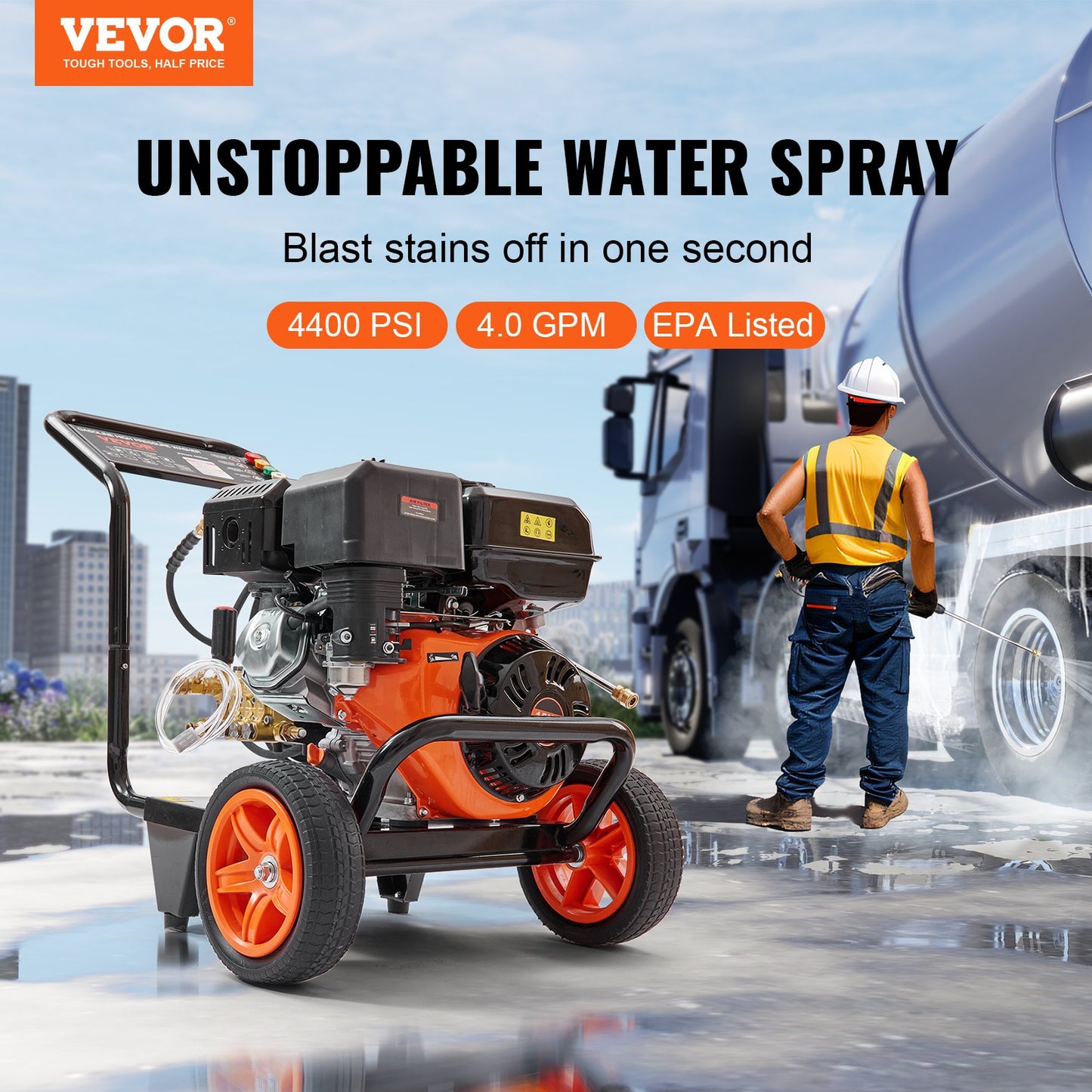 Gas Pressure Washer 4400 PSI 4.0 GPM Gas-Powered Cleaning Machine with Copper Pump