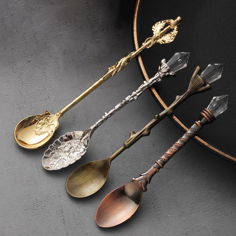European Copper Fruit Fork Set - Retro Floral Dinnerware, 6 Pieces