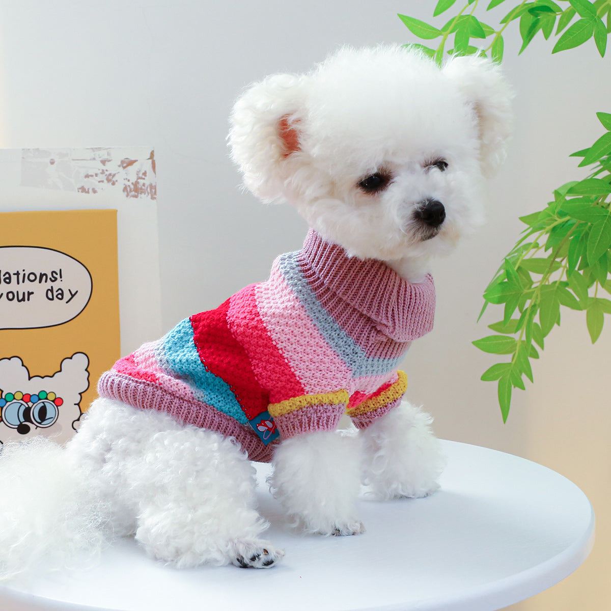 Colorful Pet Sweater with Stripes - Comfortable Acrylic Pet Clothing