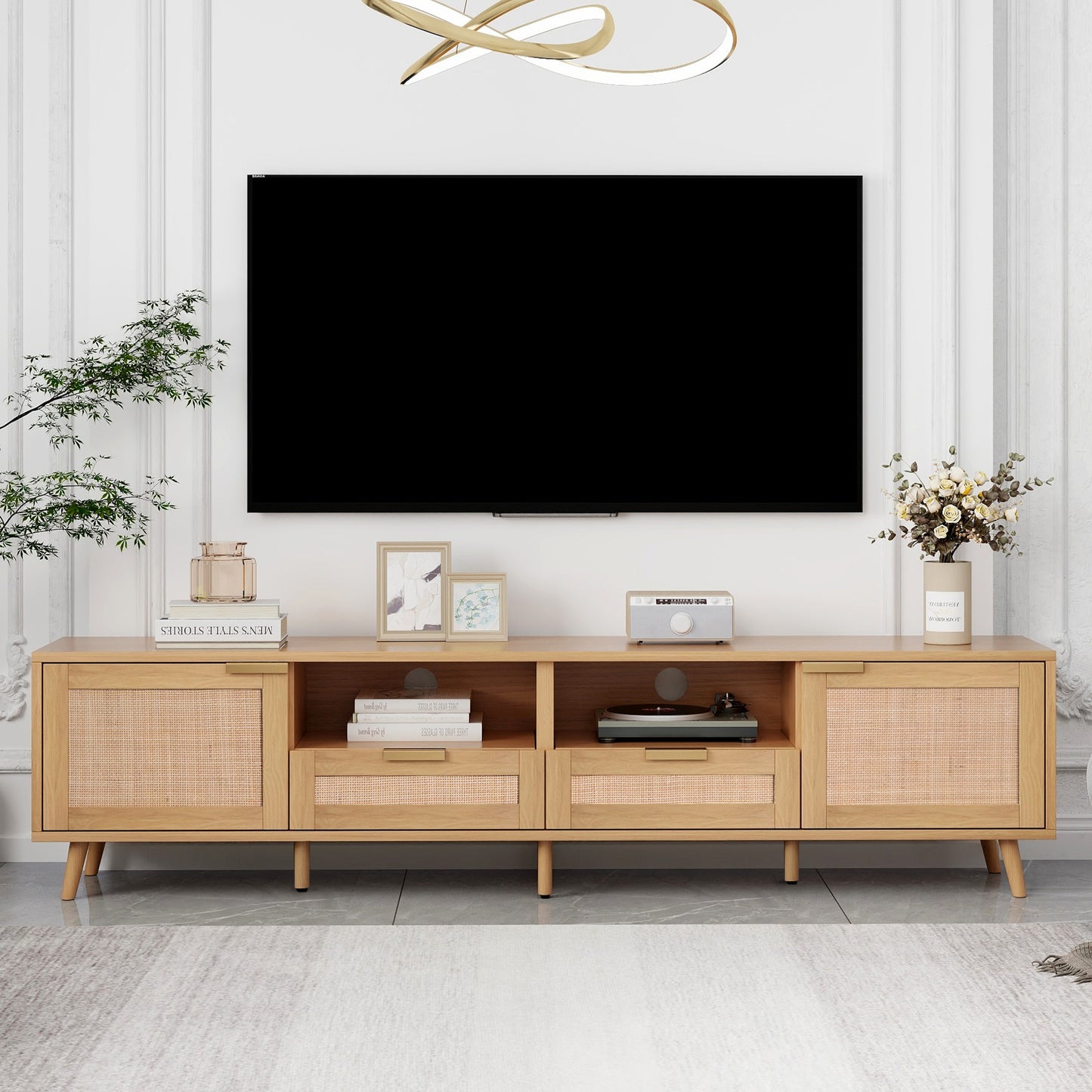 Rattan TV Stand for TVs Up to 85'' - Modern Farmhouse Design