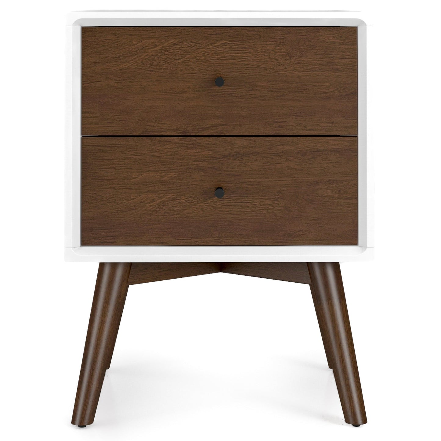 Caroline Mid Century Modern Style 2-Drawer White Night Stand Solid