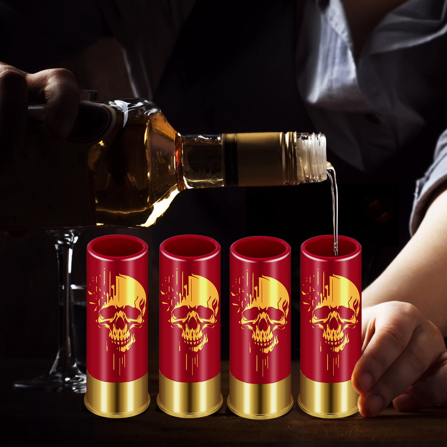 Skull Shot Glasses Set - 4pcs Reusable Plastic Cups for Cocktails