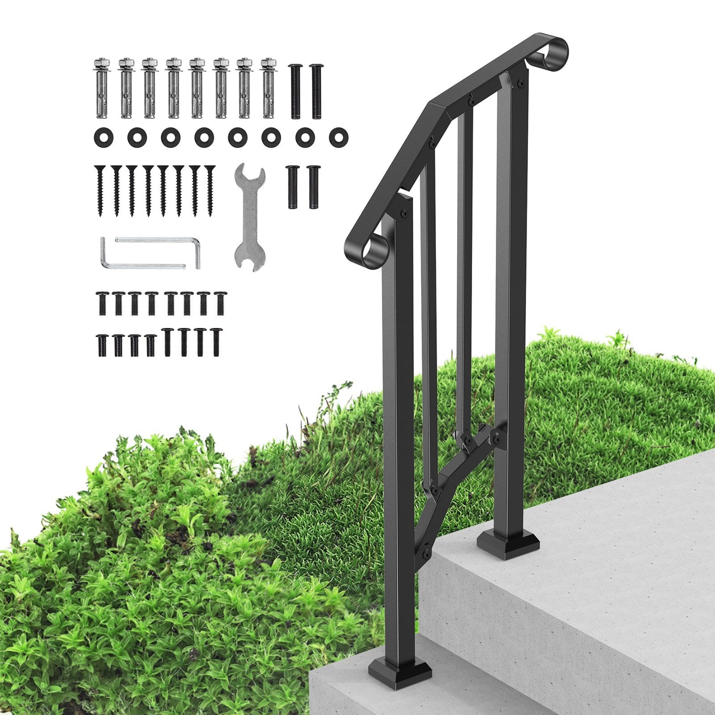 Outdoor Handrail for 1-2 Step Porch & Garden Safety - Black