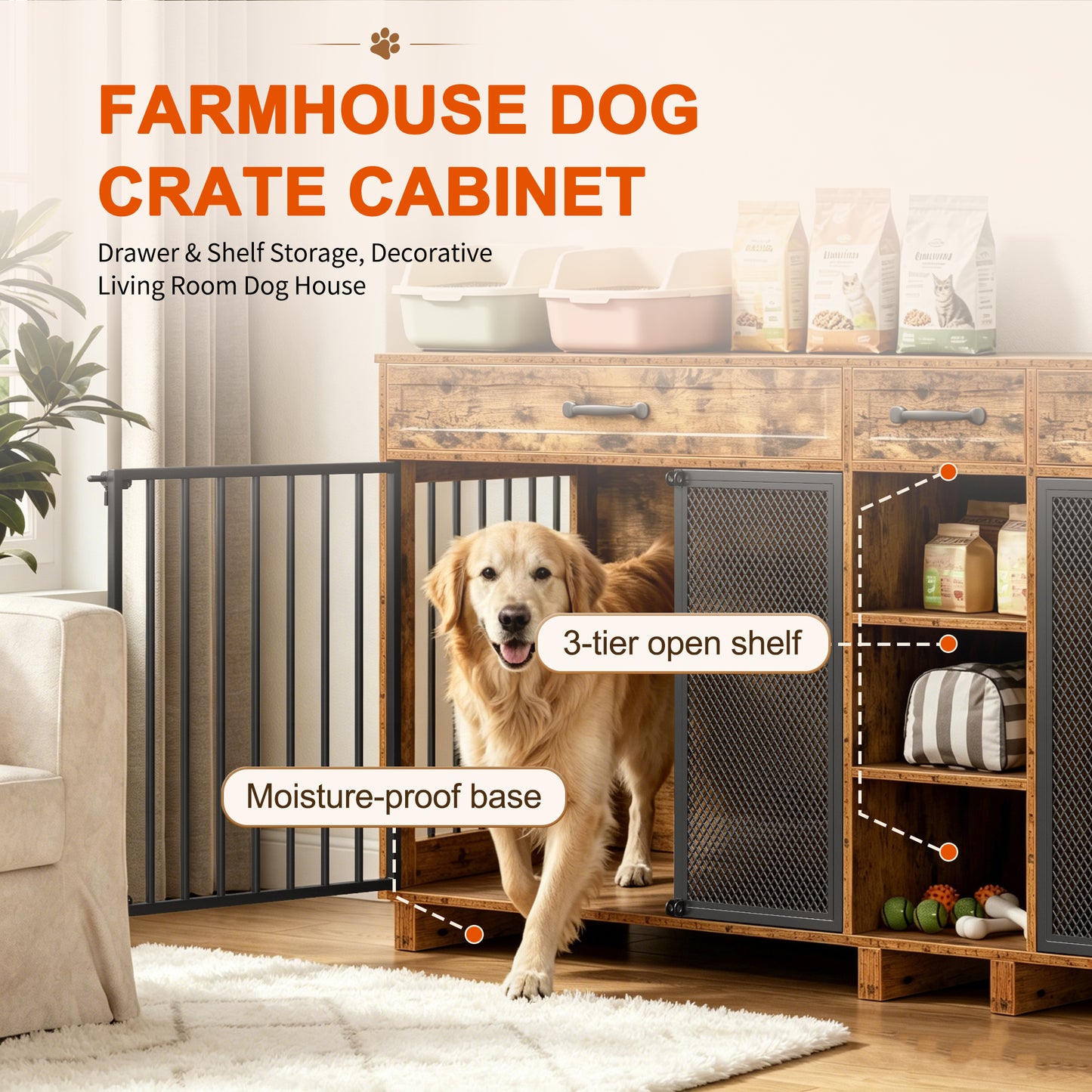 Large Wooden Dog Crate Furniture with Storage and Multi-Function Design