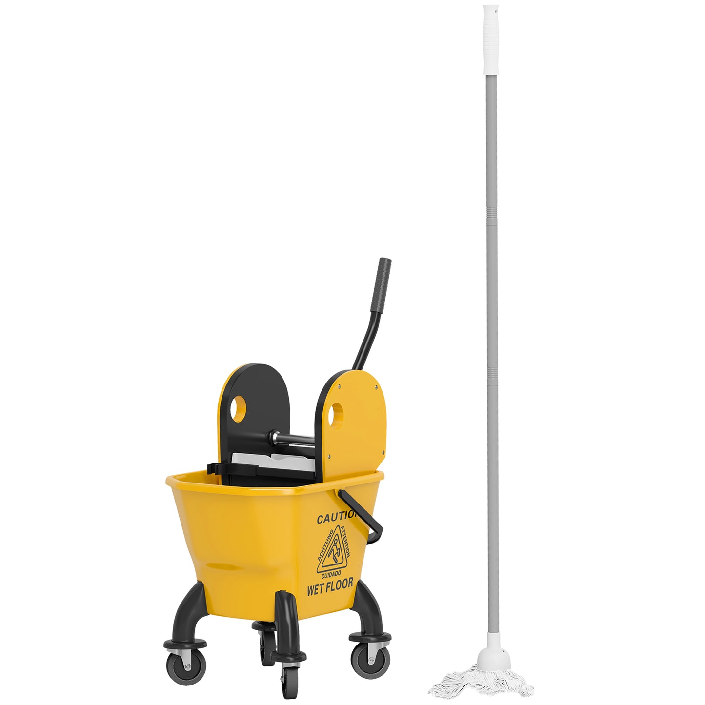 Yellow Mop Bucket with Wringer and Wheels - 27.5 Quart Floor Cleaning Cart