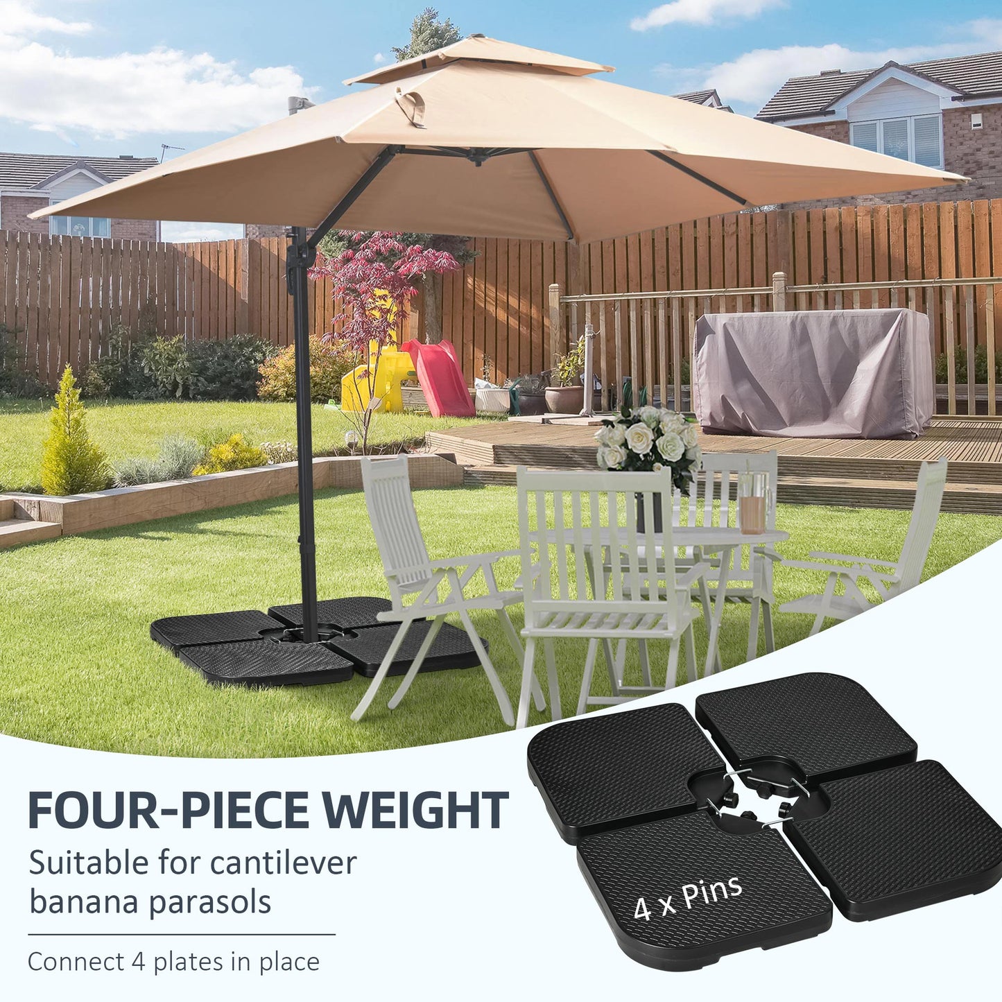 Cantilever Umbrella Base Weights - 4PCs Heavy Duty HDPE, Black