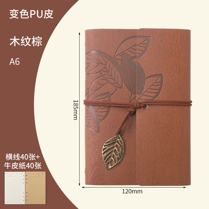 Vintage Travel Notebook - Loose Leaf Diary with Imitation Leather Cover