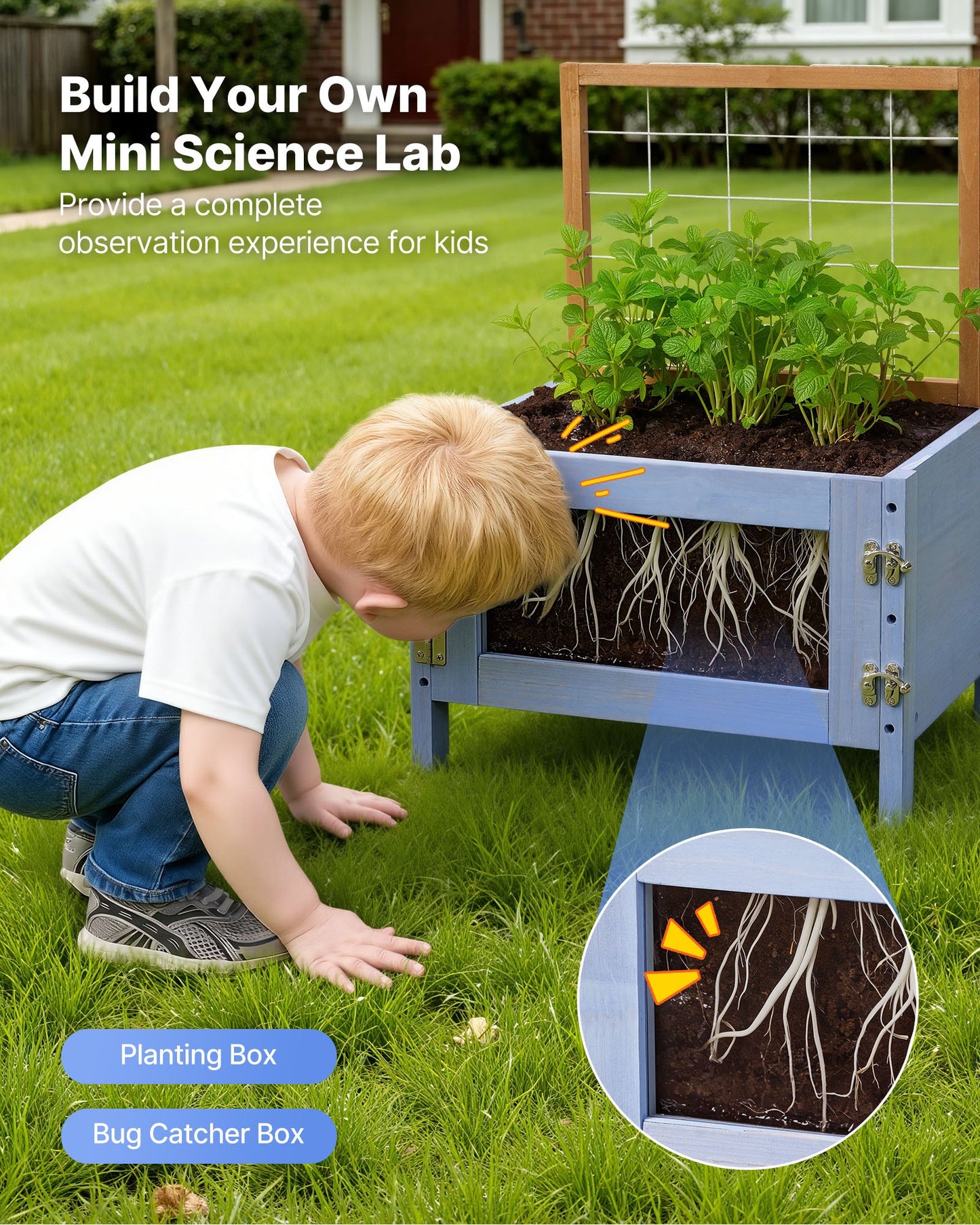 Outdoor Kids Mud Kitchen with Planting Box and Water Tank - Wooden Playset for Garden