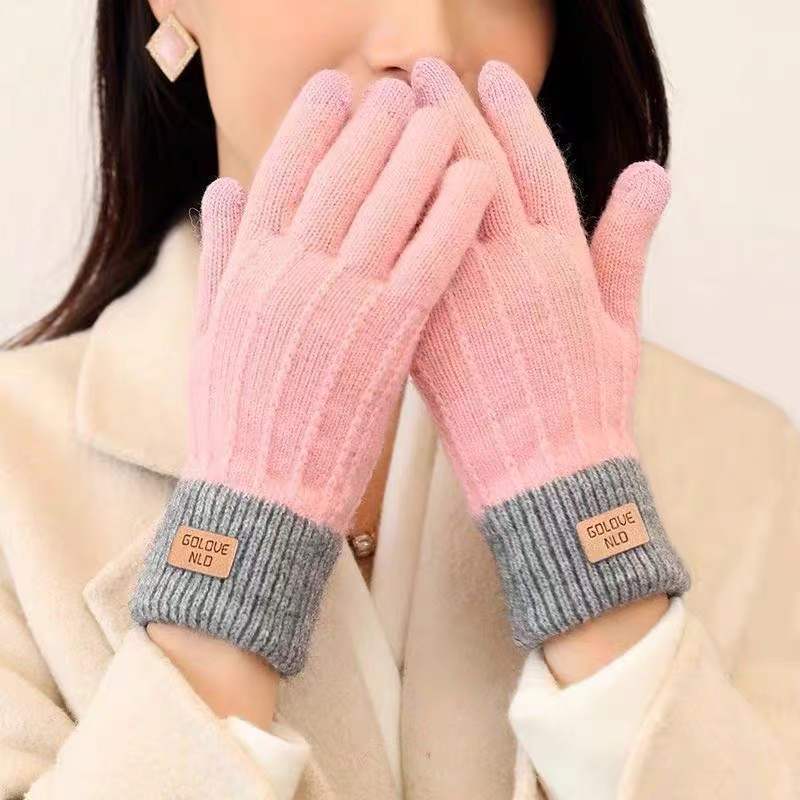Warm Winter Mittens - Striped Embroidered Cycling Gloves