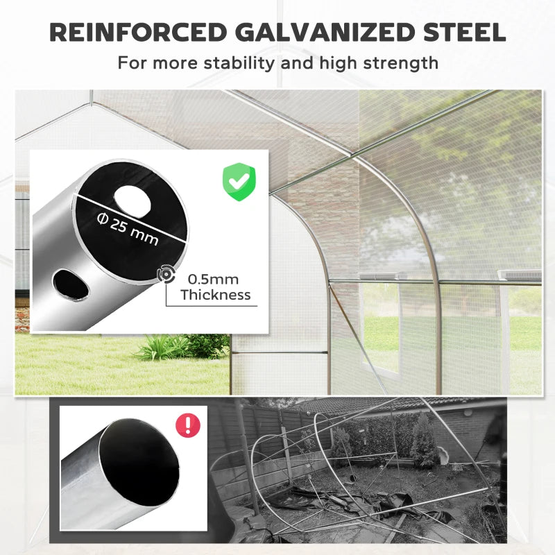 Large Walk-In Tunnel Greenhouse with Roll-Up Door - White Garden Shelter