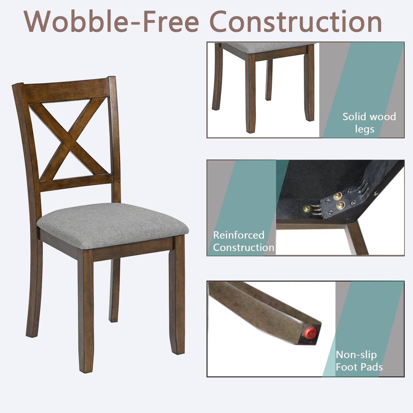 Wooden Dining Chairs Set of 4 with Padded Seats - Walnut