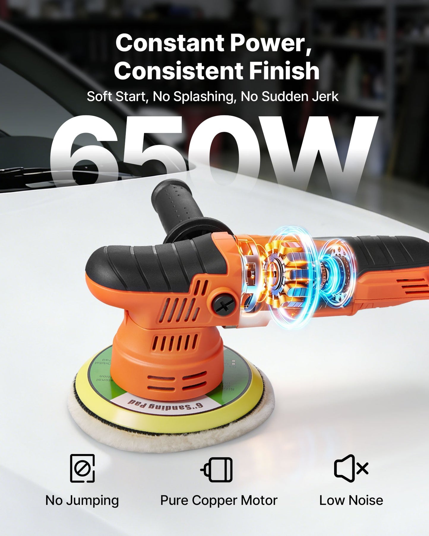 6-Inch Car Buffer Polisher with Variable Speed 650W for Detailing & Waxing