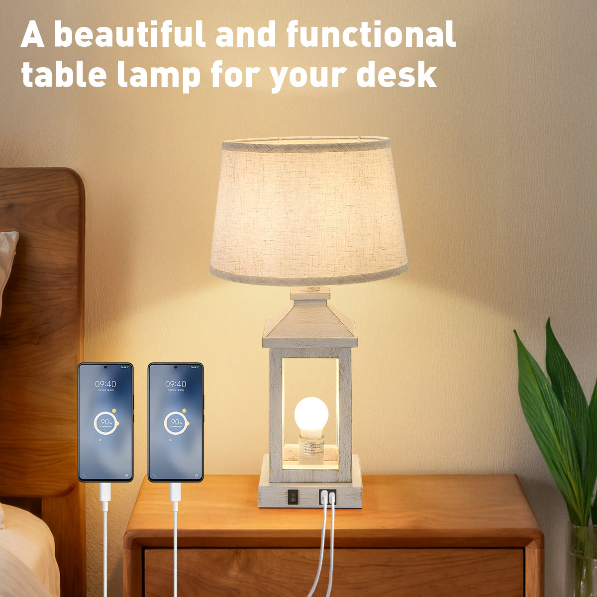 Vintage Industrial Table Lamps Set of 2 with USB Ports - Black