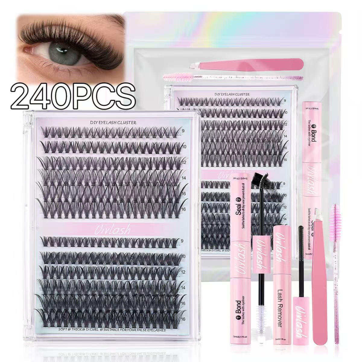 False Eyelashes 30/40D Single Cluster Voluminous Natural Style - 5-Piece Set