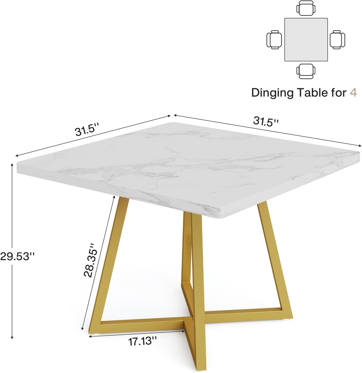 Square Vintage Dining Table - Gold White Finish