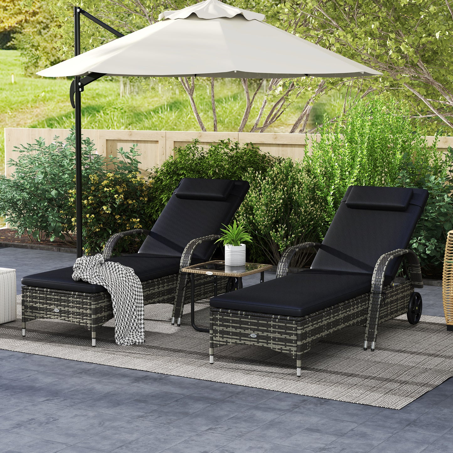 Reclining Chaise Lounge Chairs Set - Outdoor with Cushions & Wheels