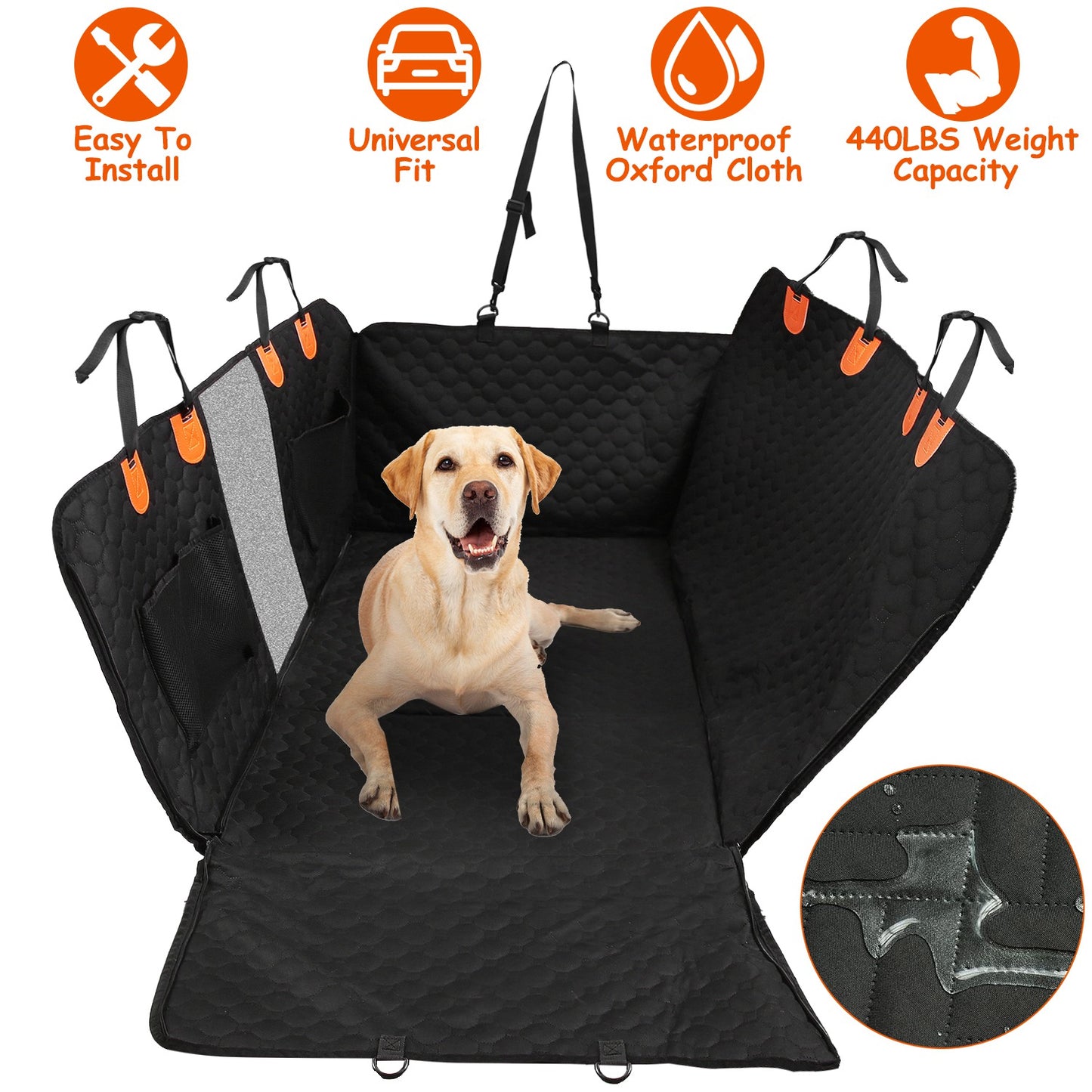 Waterproof Dog Car Seat Cover with Mesh Window & Storage Bags - Universal Fit