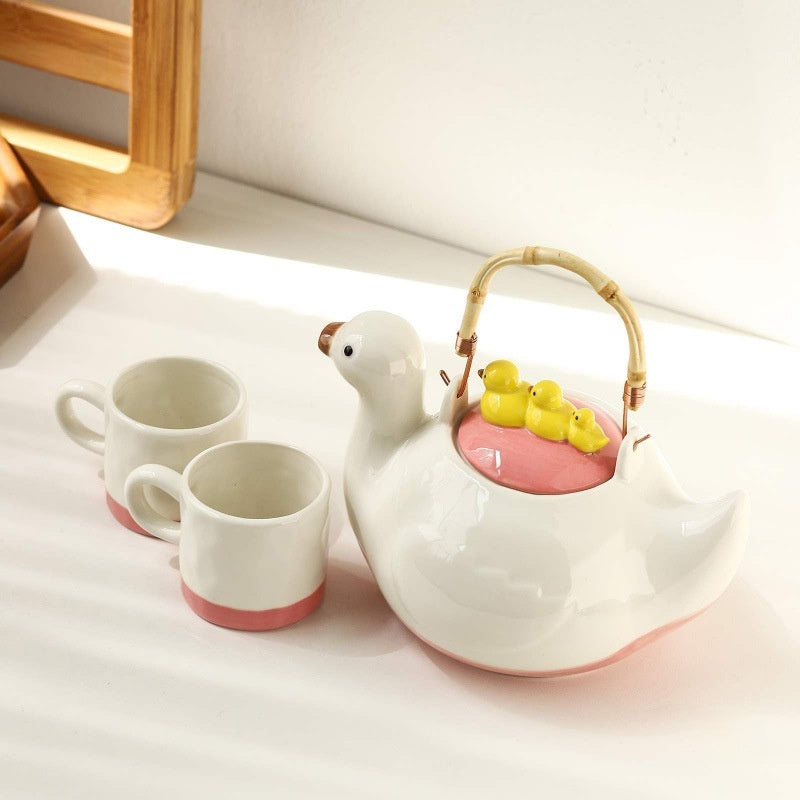 Cute Duck Ceramic Teapot Set with Water Jug and Kettle for Afternoon Tea