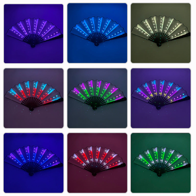 LED Luminous Folding Fan with Color Changing Lights - Adjustable Size & Remote Control
