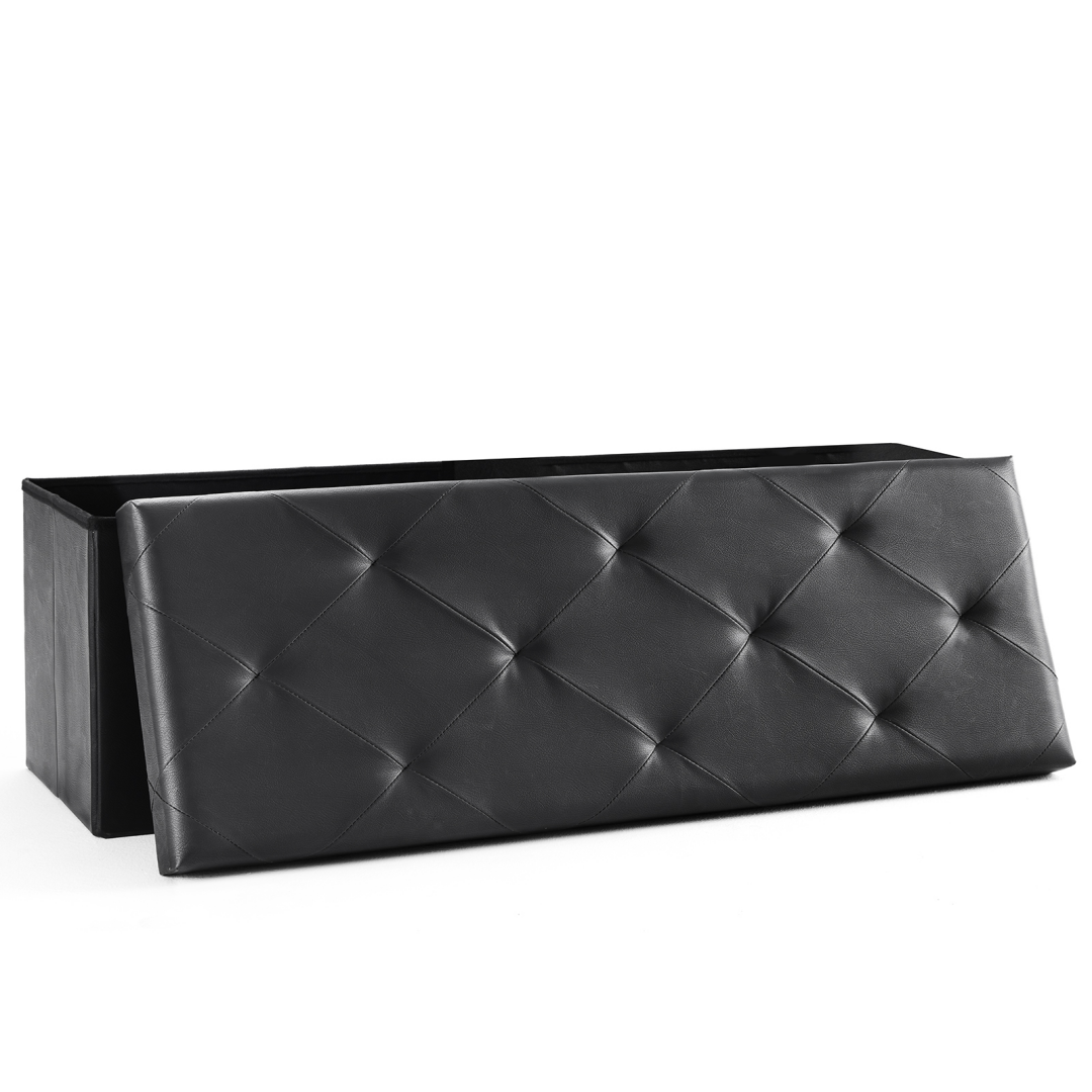 Foldable Storage Ottoman Bench 43in, Foot Rest Stool, Synthetic